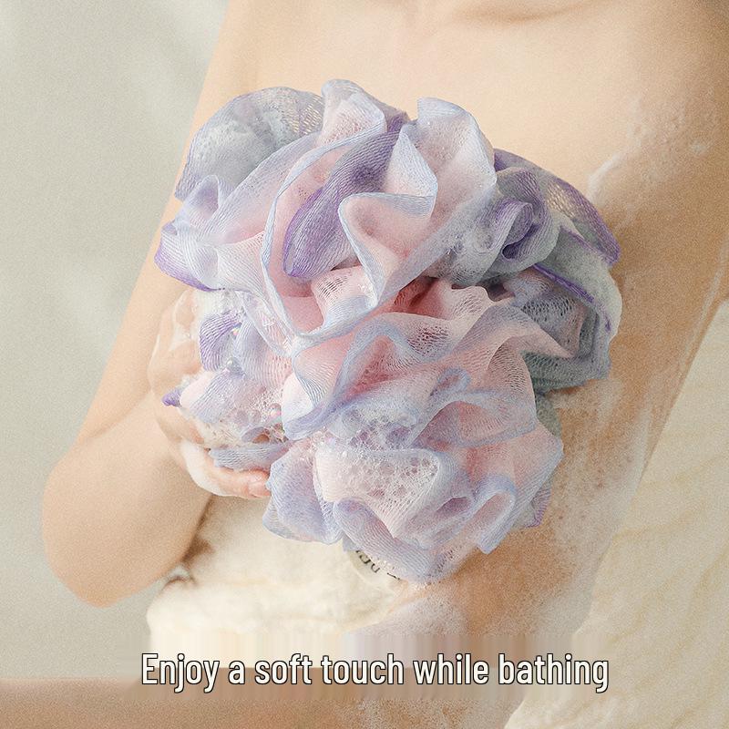 Luxury Four-Color Soft Exfoliating Bath Flower – Large Size for Rich Bubbles