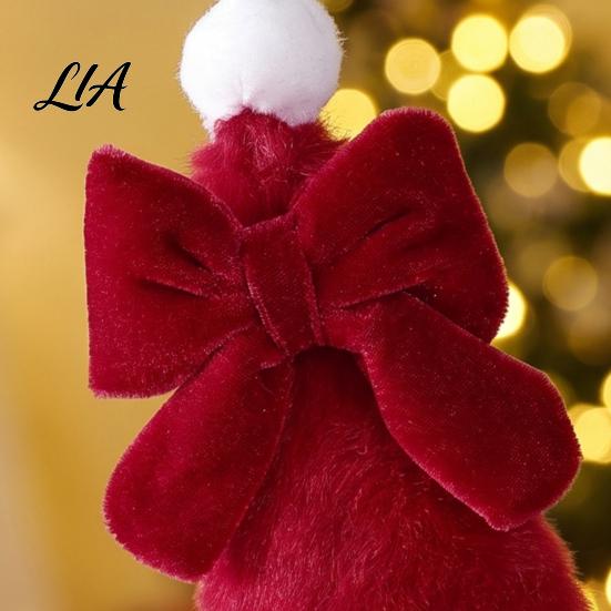 Window Display Hanging Charms Plush Santa Hat Christmas Tree Ornament with Bow Decor, Xmas Pendant Indoor Party Supplies Lanyard for Holiday