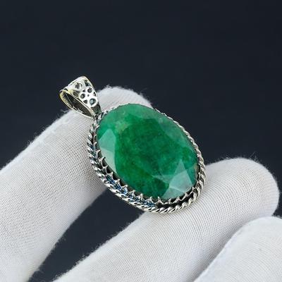 Emerald Gemstone Pendant, Emerald Green Gemstone Handmade 925 Sterling Silver Jewelry Pendant For Women's Gifts, Gemstone Jewelry For Her