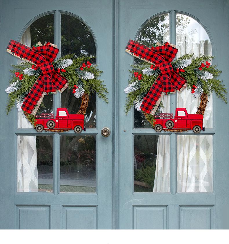Jingchen Red Truck Christmas Door Hanger - Farmhouse Wreath Decoration