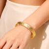 Gold Color Dainty Flowers Open Cuff Bangle Stainless Steel Bracelet For Women Wedding Party Vacation Jewelry Accessories Gifts