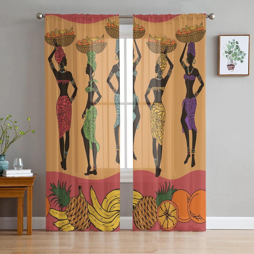 African Woman Dance Culture Vase Modern Tulle Curtains for Living Room Bedroom Home Kitchen Window Sheer Curtains