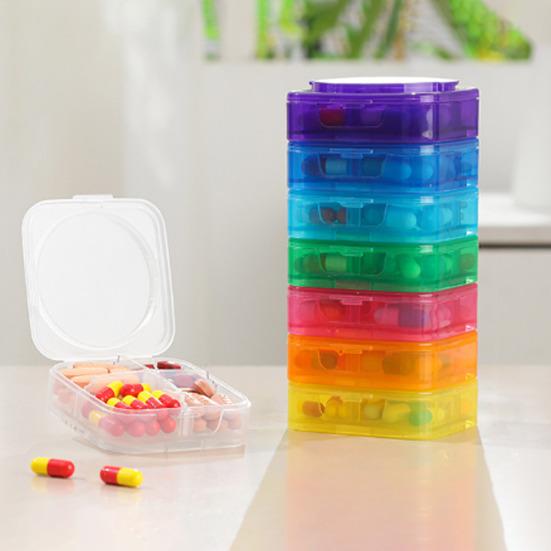 7PCS Pill Box Organizer Small Compact Modular Design Detachable High-visibility Color Container for Medication And Supplements