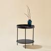 Coffee Table with 2-tier Tray Design, Round, Solid Wood & Metal, In 3 Colors: Ash Natural / Walnut / Black, Combinable with Side Table (44x44x48 Cm)