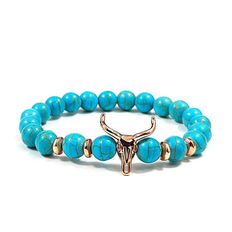 Elegant Gold Taurus Head Bracelet with Tiger Eye Stone Bead and Micro-Inlaid Zircon