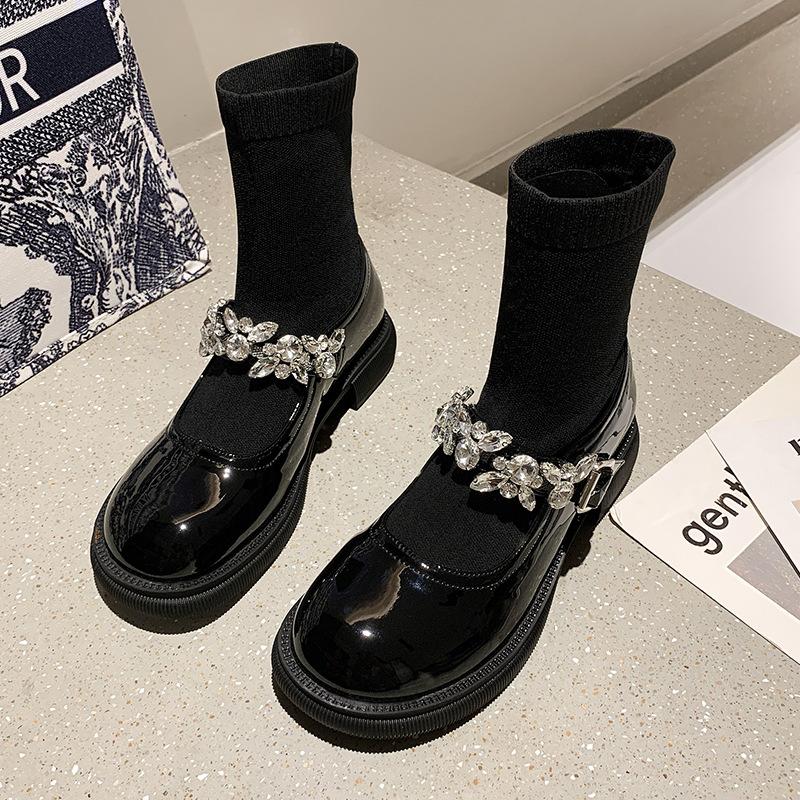 

Модные весенние новые женские туфли, носки Мэри Джейн, туфли на круглой платформе, водонепроницаемые кожаные туфли в британском стиле, женские теннисные туфли 35 чёрный