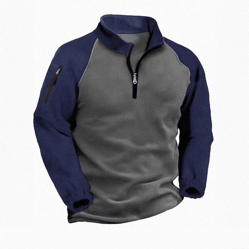 Tactical Fleece Jacket for Men's Warm Stand Collar Pullover Color Zipper Sweatshirt Jacket