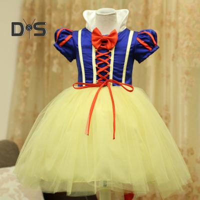 Halloween Cosplay Children Dress Princess Style Short Sleeves Lace-up Strap A-line Cake Hem Bow Decor Stage Show Performance Costume