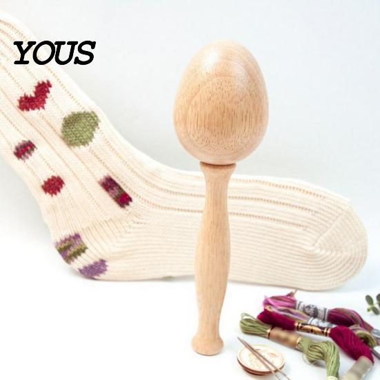 Wooden Darning Egg for Socks Repair, Shape Head Sock Hole DIY Embroidery Gadget Knit Mending Tool, Long Handle Darner Sewing Tool