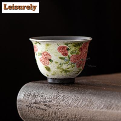 50ML Ölmalerei Rose Blume Sprache Teetasse Ästhetisch Teeschale Set von Tassen Teeverkostung Riechtasse Chazhan Meistertassen Cha