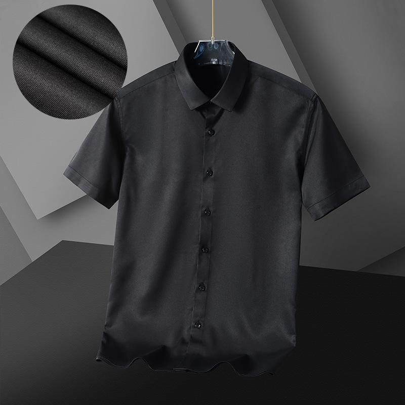 2026 New Spring Summer Men's Shirt Non-Ironing Anti-Wrinkle Business Casual Solid Color Elastic Smooth Short Sleeves Work Shirt