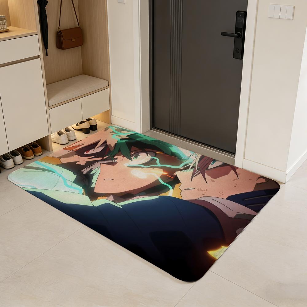 anime M-My Hero Academia Floor Mat Flannel Door Mat Non-Slip Absorbent Washable Indoor Home Rug