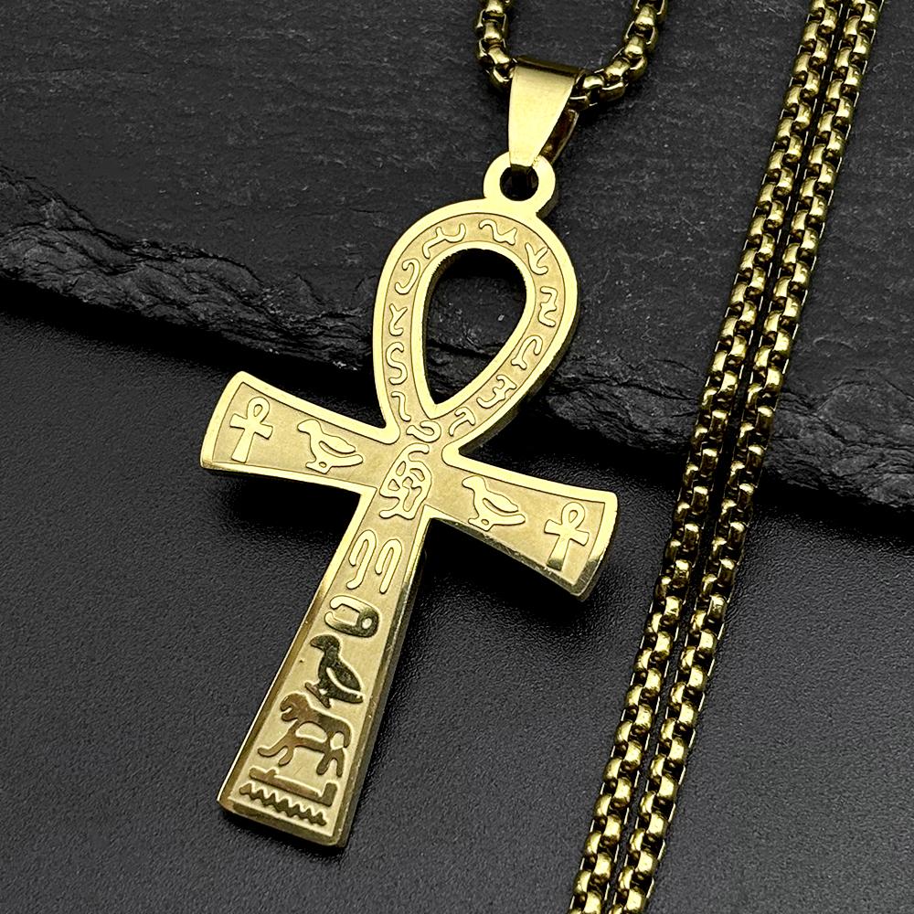 Egyptisch Ankh Kruis Sleutel tot Leven Hanger Kettingen voor Vrouwen Mannen Roestvrij Staal Goudkleurig Egypte Hiëroglief Ketting Sieraden Cadeau