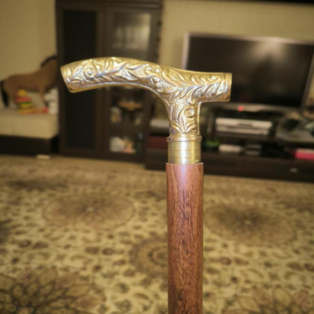Antique Carved Walking Stick Cane for Men - 93.98 Cm Wooden Aid Staff