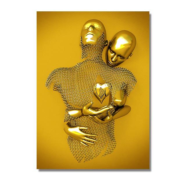 Love Couples Poster 3D Metal Figure Statue Canvas Painting Human Body Sculpture Wall Art Printing Picture for Home Room Decor