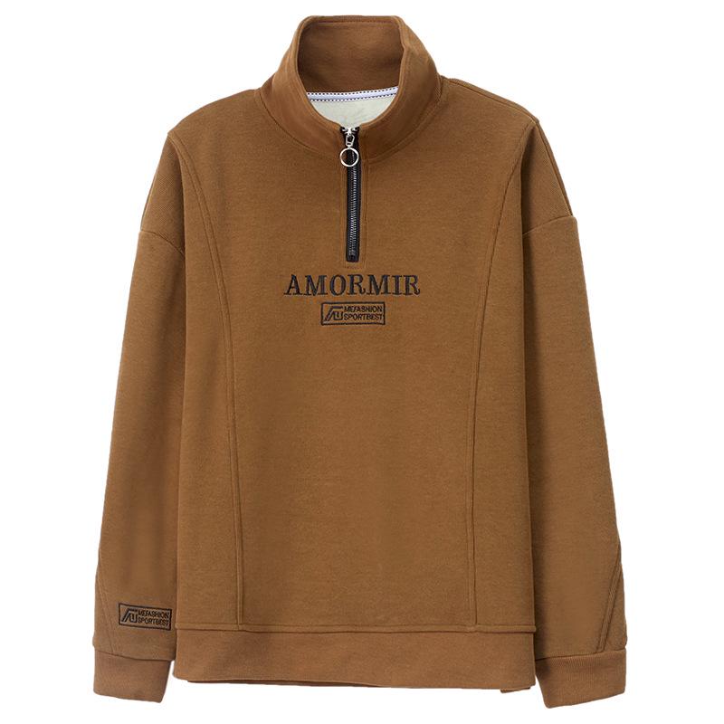 Women's High Neck Fleece Sweatshirt, Turn-Down Collar, 2024 Autumn/Winter, Petite, Thick Zip-Up Top for Moms