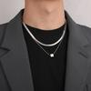 Minimalist Double-layer Titanium Steel Small Square Pendant Necklace for Men and Women, Cool and Simple Style, Suitable for Layering As a Collarbone