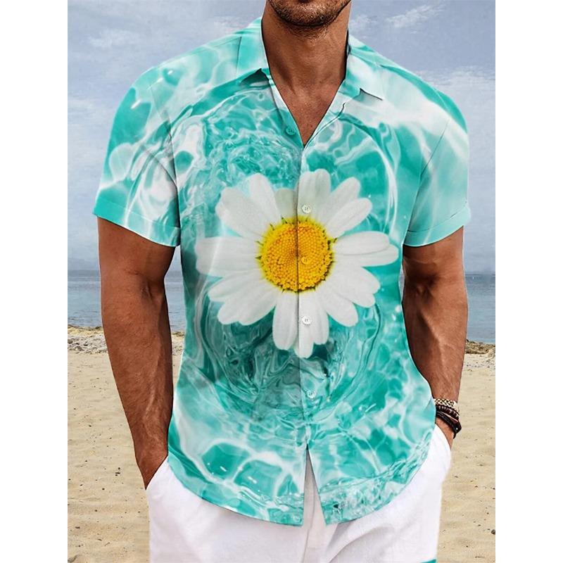 New Beach Men's Short Sleeved Music Print Polo Collar Button Shirt Outdoor Leisure Fashion Street Men's High Quality Top