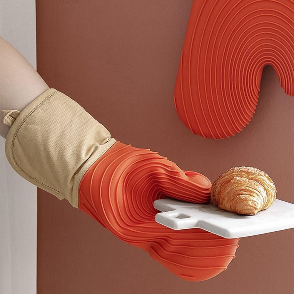 Extra Long Silicone Oven Mitt Heat Resistant Baking Gloves Practical Oven Gloves  Kitchen