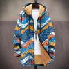 New Jacket: Multi-colored Pattern Elements, Zipper Hooded Cardigan, Thickened Winter Fleece Padded Clothes, Yellow Lining, Trendy Cotton Clothes