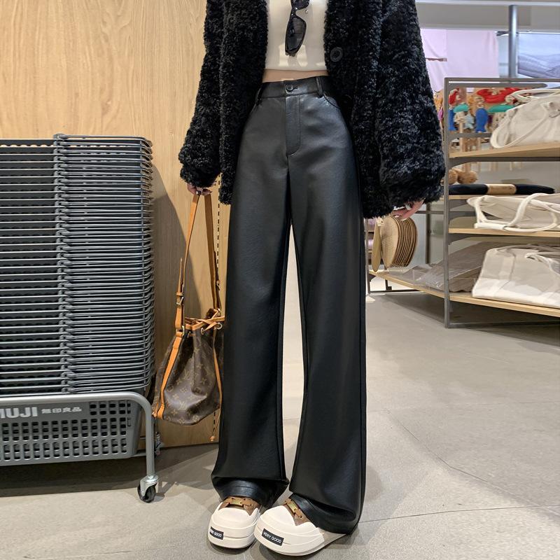 

Мягкие брюки из искусственной кожи, прямые брюки, женские, с утолщенным флисом, кожаные брюки для похудения S чёрный