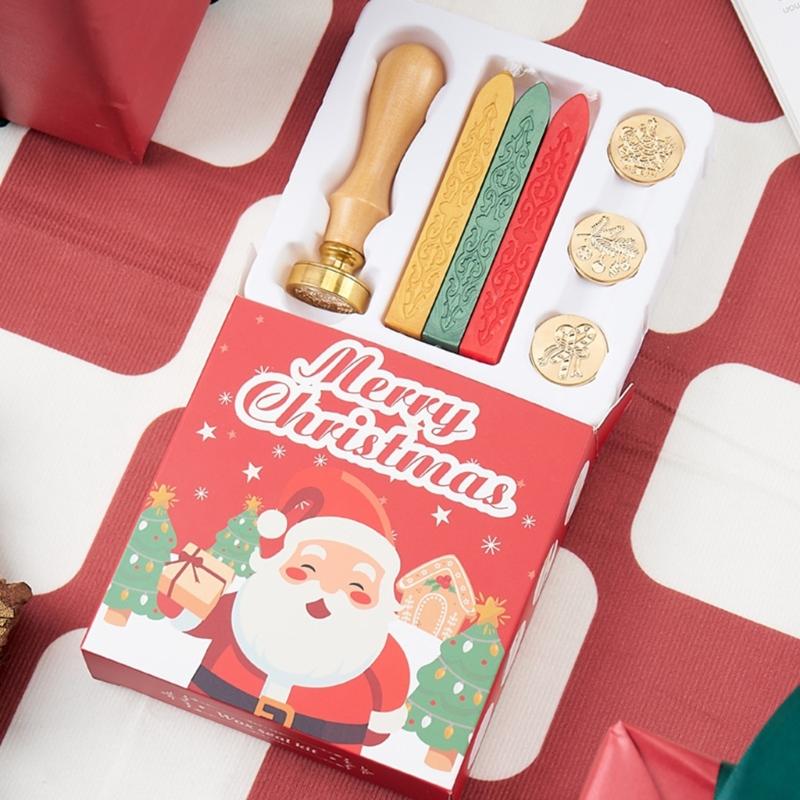 Christmas Holiday Seal Stamp Set for Wedding Christmas Valentines, With Wood Handle, Replaceable Stamp Head, Seal Sticks