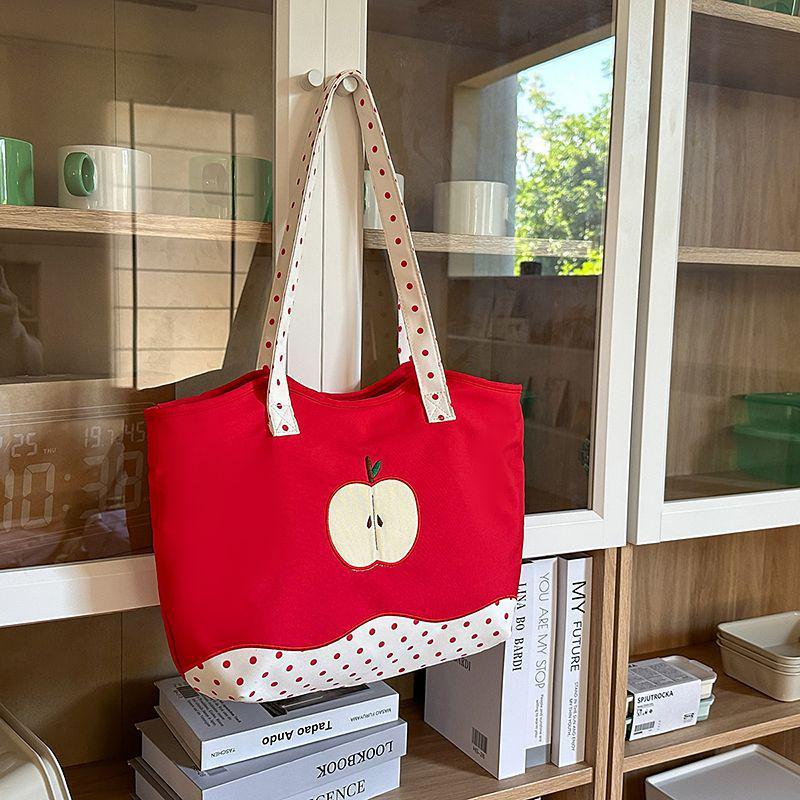 Polka Dot Red Apple Shoulder Tote: Women's Large, Sweet, Cute Handbag
