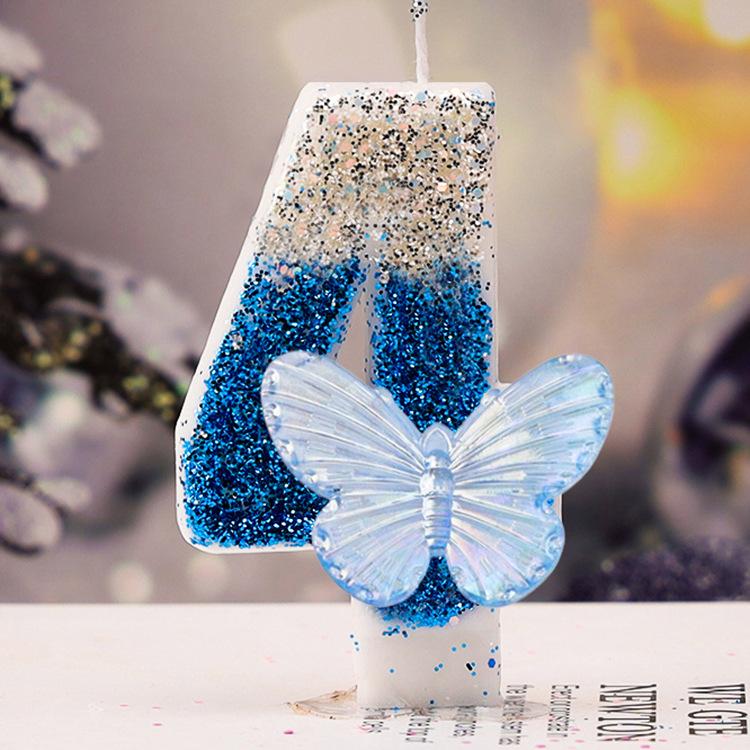1st Birthday Candle Cake Topper Colours Creative Number 1 Candle Cute Blue Butterfly Digital Candle Birthday Wedding Party Decor