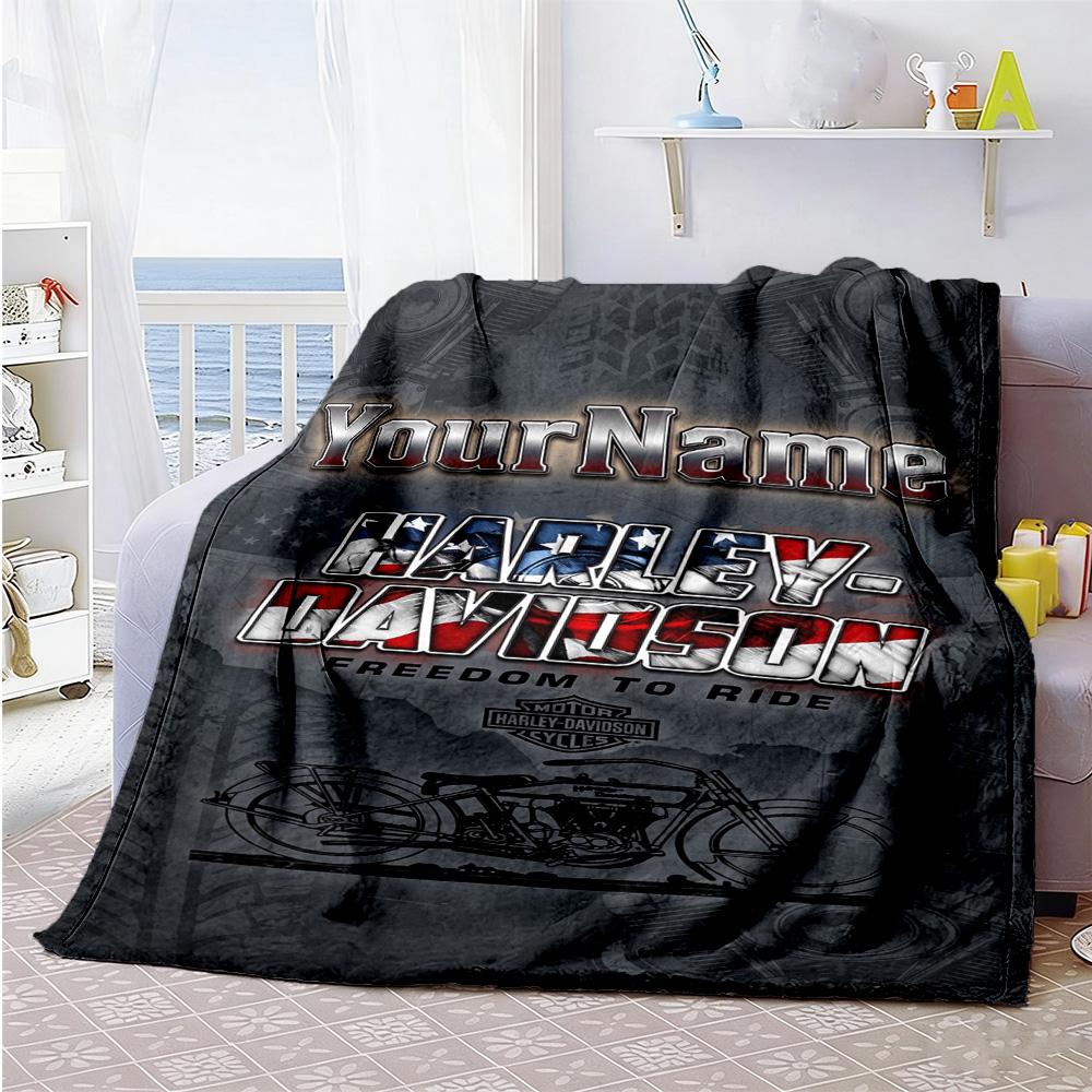 Motociclette Harley-Davidson Personalizza il Tuo Nome Coperta Accogliente Coperta Personalizzata Comfort Durevole Versatile per Riposo Letto Divano Spiaggia