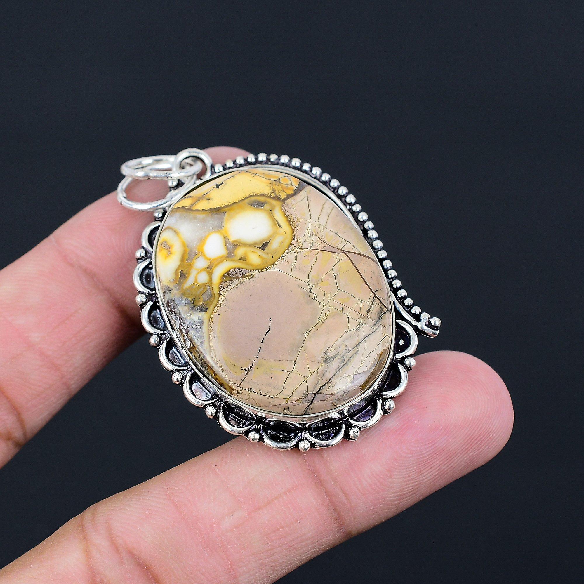 

Natural Cobra Jasper Gemstone Pendant 925 Sterling Silver Indian Jewelry