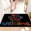 Color Crayon Paw Welcome Doormat Hand Drawn Graffiti Style Non Slip Entry Floor Mat Cute Pet Entrance Rug For Porch Hallway