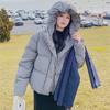 Women's Short Light Down Jacket Autumn Winter Hooded Single Breasted Loose White Duck Down Coat Pocket Stand Collar Solid Color