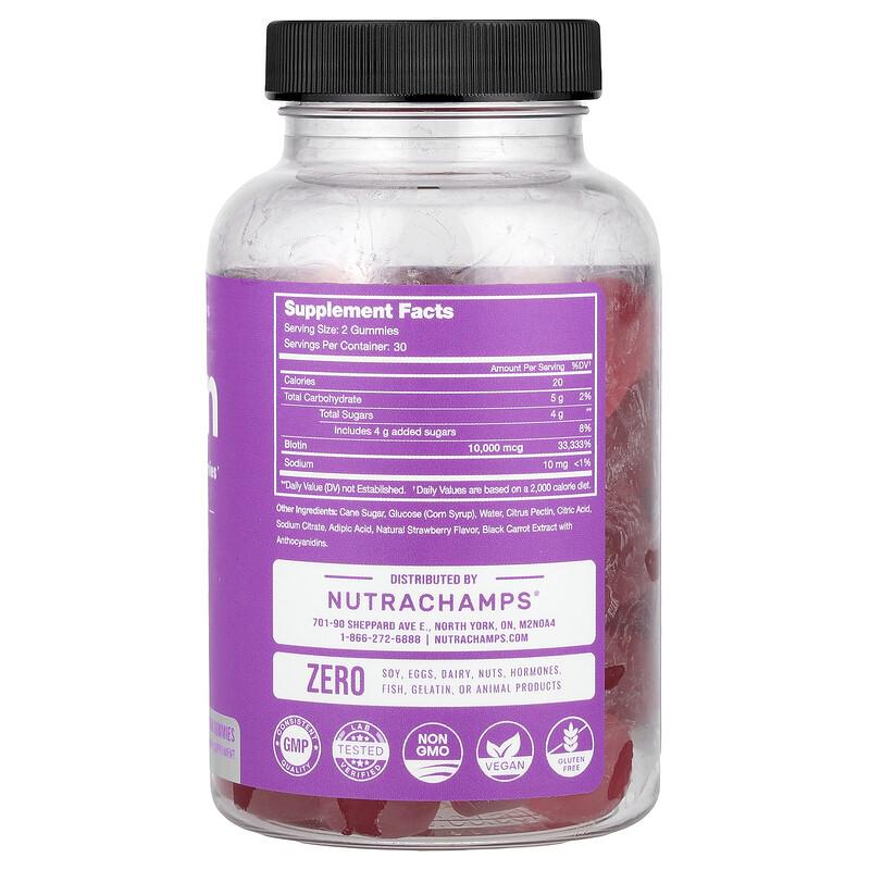 Biotin Gummies, Natural Strawberry, 60 Vegan Gummies (5,000 Mcg Per Gummy)
