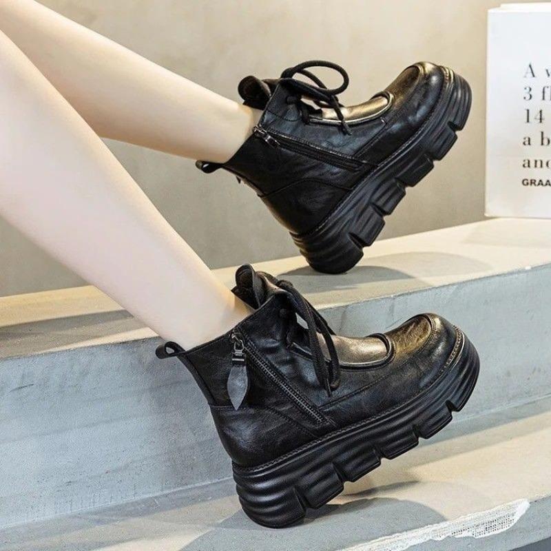 Thick-fur-lined Soft Leather Boots for Women, Short Boots, New Style Women's Shoes, High-top Cotton Boots