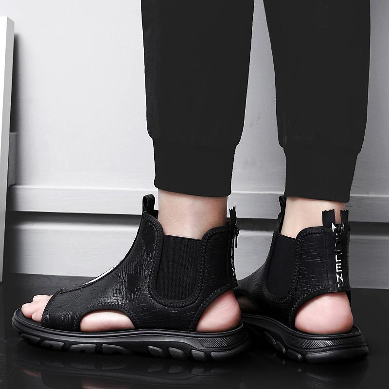 Fashion Summer Men's Breathable Casual Shoes 2024 New Arrival Leather Roman Sandal Stylish Cool Beach Sandals Male Outdoor Walking Shoes