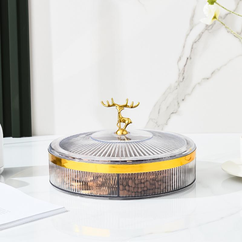 Clear Divided Fruit Plate with Lid: Sealed Storage Box for Living Room or Coffee Table