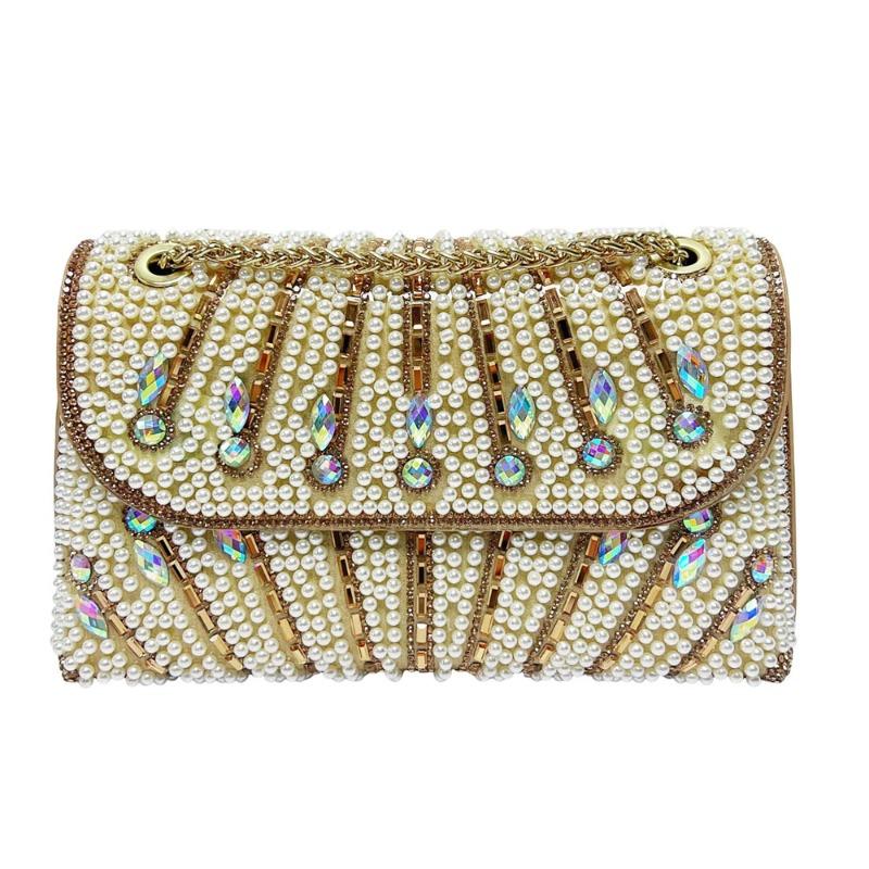 Borsa a tracolla con perle - Borsa quadrata piccola a catena goccia d'acqua da cocktail Pochette Borsa a mano Borsa a spalla Borsa da sera