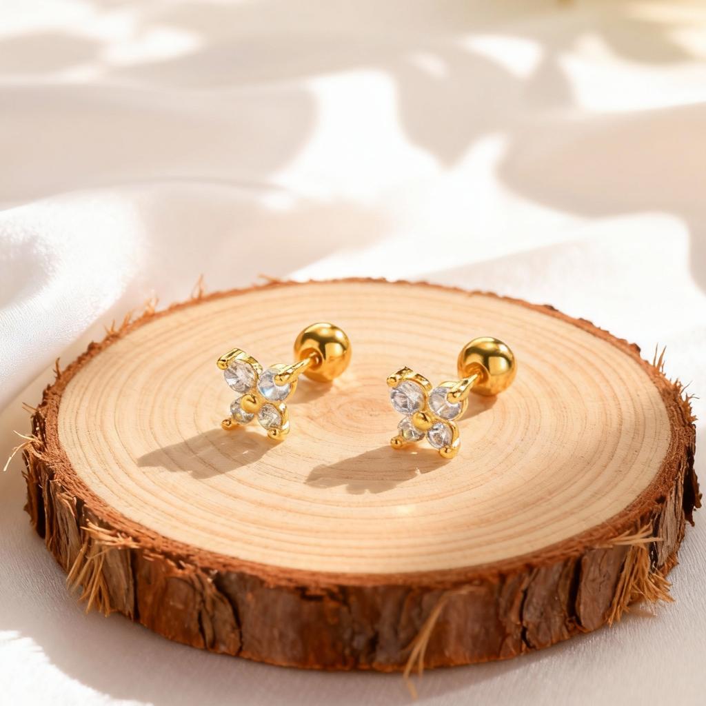 Mini Dainty White Zirconia Butterfly Stud Earrings for Women Girls,Stainless Steel Zircon Earrings,Gold Plated Exquisite Jewelry