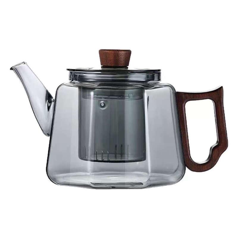 Tirolina Heat-Resistant Glass Teapot with Walnut Wood Handle & Cups