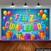 2D Flaches Banner - Bunter Spanischer Geburtstags Hintergrund Dekoratives Gewebe - "FELIZ CUMPLEAÑOS"
