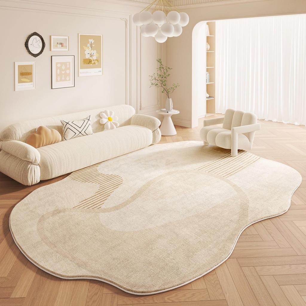 Faux Cashmere Irregular Rug: Stain-Resistant, Easy-Clean, Cream Style for Living Room, Bedroom, or Wardrobe