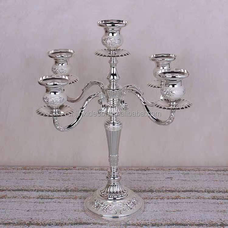 Modern Gold Long Stem Metal Candle Holder Tall Wedding Centerpiece 3Pcs/Set Chinese Style Metal Candle Holders Silver (Silver,3head)