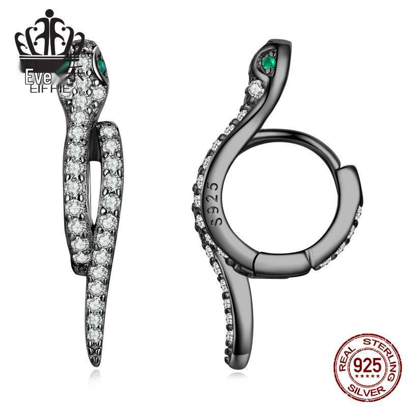 Sterling Silver S925 Snake Earrings with Platinum-Plated Zircon (Model: BSE669)