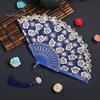 Elegant Handheld Fan Retro Lace Folding Portable Lightweight Chinese Dance Cherry Blossom Silk Cloth Pattern Women's with Tassel for Performance