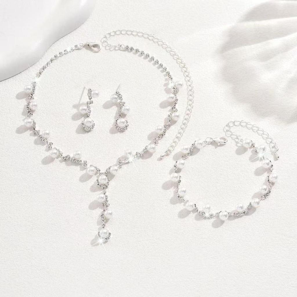 Elegantní mezikontinentální svatební souprava náhrdelníku a náušnic s kamínky