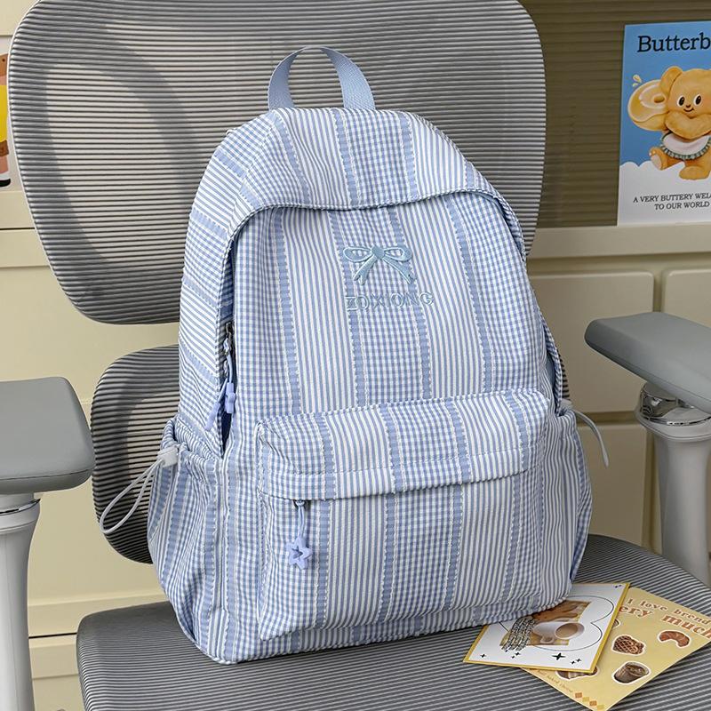 Schoolbag small fresh Mori striped backpack women's 1011 new simple casual lightweight large-capacity student school bag