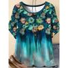 Fashion Women's Crew Neck Short Sleeve 3D Flower Color Printing Flower Short Sleeve Crew Neck T-Shirt