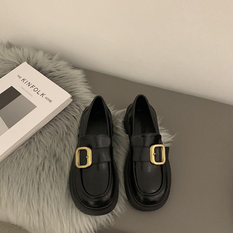 British style black small leather shoes women's spring and autumn 2025 new light mouth thick heel Mary Jane Love Doudou single shoes