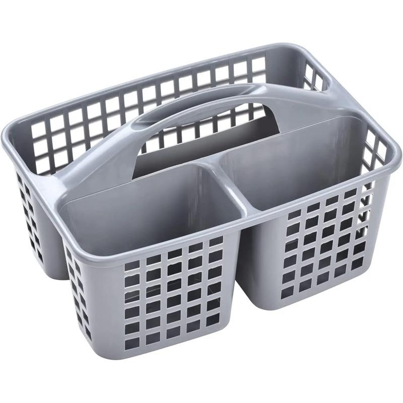 Plastic Shower Caddy Basket with Compartments, Portable Divided Cleaning Supply Storage Organizer with Handle for Dorm Bathroom