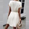 Spring V-Neck Smocked Dress - Lace Trim Short Sleeve Solid